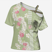 Leaf Green Hawaii Anthurium Plumeria Lei Cross Shoulder Shirt LT9 Female Green - Polynesian Pride