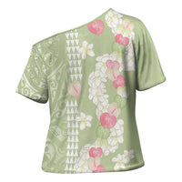 Leaf Green Hawaii Anthurium Plumeria Lei Cross Shoulder Shirt LT9 - Polynesian Pride