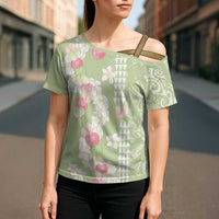 Leaf Green Hawaii Anthurium Plumeria Lei Cross Shoulder Shirt LT9 - Polynesian Pride