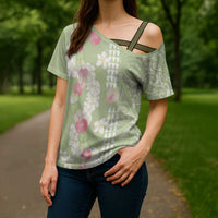 Leaf Green Hawaii Anthurium Plumeria Lei Cross Shoulder Shirt LT9 - Polynesian Pride