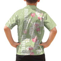 Leaf Green Hawaii Anthurium Plumeria Lei Family Matching Long Sleeve Bodycon Dress and Hawaiian Shirt