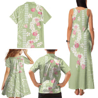 Leaf Green Hawaii Anthurium Plumeria Lei Family Matching Tank Maxi Dress and Hawaiian Shirt
