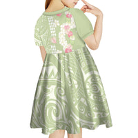 Leaf Green Hawaii Anthurium Plumeria Lei Kid Short Sleeve Dress LT9 - Polynesian Pride