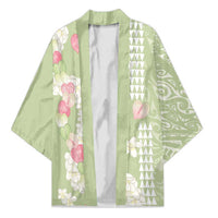 Leaf Green Hawaii Anthurium Plumeria Lei Kimono
