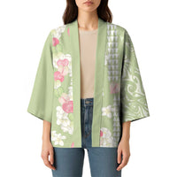 Leaf Green Hawaii Anthurium Plumeria Lei Kimono