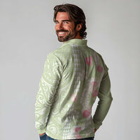 Leaf Green Hawaii Anthurium Plumeria Lei Long Sleeve Polo Shirt LT9 - Polynesian Pride
