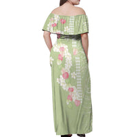 Leaf Green Hawaii Anthurium Plumeria Lei Off Shoulder Maxi Dress LT9 - Polynesian Pride