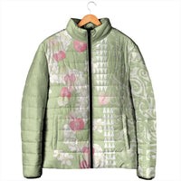 Leaf Green Hawaii Anthurium Plumeria Lei Padded Jacket LT9 - Polynesian Pride
