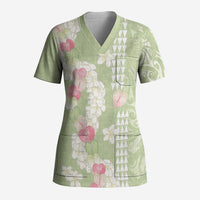 Leaf Green Hawaii Anthurium Plumeria Lei Scrub Top LT9 Adult Green - Polynesian Pride