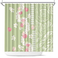 Leaf Green Hawaii Anthurium Plumeria Lei Shower Curtain LT9 Green - Polynesian Pride