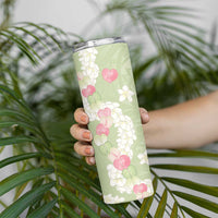 Leaf Green Hawaii Anthurium Plumeria Lei Skinny Tumbler LT9 - Polynesian Pride