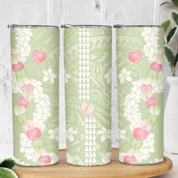 Leaf Green Hawaii Anthurium Plumeria Lei Skinny Tumbler LT9 - Polynesian Pride