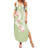 Leaf Green Hawaii Anthurium Plumeria Lei Summer Maxi Dress LT9 Women Green - Polynesian Pride