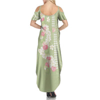 Leaf Green Hawaii Anthurium Plumeria Lei Summer Maxi Dress LT9 - Polynesian Pride