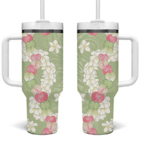Leaf Green Hawaii Anthurium Plumeria Lei Tumbler With Handle LT9 One Size: 40 oz Green - Polynesian Pride
