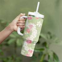 Leaf Green Hawaii Anthurium Plumeria Lei Tumbler With Handle LT9 - Polynesian Pride