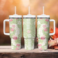 Leaf Green Hawaii Anthurium Plumeria Lei Tumbler With Handle LT9 - Polynesian Pride