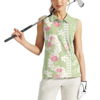 Leaf Green Hawaii Anthurium Plumeria Lei Women Sleeveless Polo Shirt LT9 - Polynesian Pride