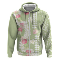 Leaf Green Hawaii Anthurium Plumeria Lei Zip Hoodie LT9 Zip Hoodie Green - Polynesian Pride