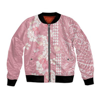 Soft Pink Hawaii Anthurium Plumeria Lei Bomber Jacket LT9 Unisex Pink - Polynesian Pride