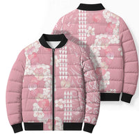 Soft Pink Hawaii Anthurium Plumeria Lei Bomber Puffer Jacket LT9 - Polynesian Pride
