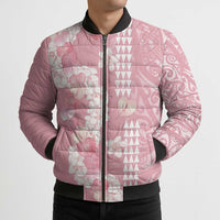 Soft Pink Hawaii Anthurium Plumeria Lei Bomber Puffer Jacket LT9 - Polynesian Pride