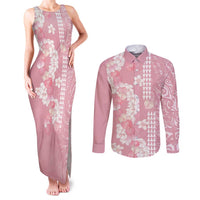 Soft Pink Hawaii Anthurium Plumeria Lei Couples Matching Tank Maxi Dress and Long Sleeve Button Shirt LT9 Pink - Polynesian Pride