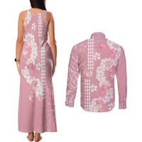 Soft Pink Hawaii Anthurium Plumeria Lei Couples Matching Tank Maxi Dress and Long Sleeve Button Shirt LT9 - Polynesian Pride