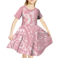 Soft Pink Hawaii Anthurium Plumeria Lei Kid Short Sleeve Dress LT9 - Polynesian Pride