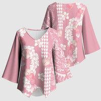 Soft Pink Hawaii Anthurium Plumeria Lei Kimono Sleeve Blouse LT9 - Polynesian Pride