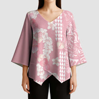 Soft Pink Hawaii Anthurium Plumeria Lei Kimono Sleeve Blouse LT9 - Polynesian Pride