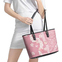 Soft Pink Hawaii Anthurium Plumeria Lei Leather Tote Bag LT9 - Polynesian Pride