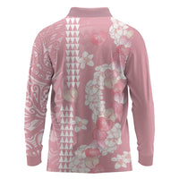 Soft Pink Hawaii Anthurium Plumeria Lei Long Sleeve Polo Shirt LT9 - Polynesian Pride
