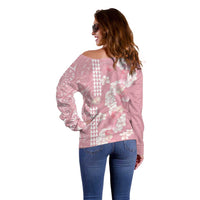 Soft Pink Hawaii Anthurium Plumeria Lei Off Shoulder Sweater LT9 - Polynesian Pride