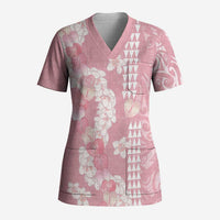 Soft Pink Hawaii Anthurium Plumeria Lei Scrub Top LT9 Adult Pink - Polynesian Pride