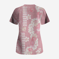 Soft Pink Hawaii Anthurium Plumeria Lei Scrub Top LT9 - Polynesian Pride