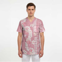 Soft Pink Hawaii Anthurium Plumeria Lei Scrub Top LT9 - Polynesian Pride