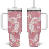 Soft Pink Hawaii Anthurium Plumeria Lei Tumbler With Handle LT9 One Size: 40 oz Pink - Polynesian Pride