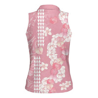 Soft Pink Hawaii Anthurium Plumeria Lei Women Sleeveless Polo Shirt LT9 - Polynesian Pride