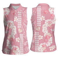 Soft Pink Hawaii Anthurium Plumeria Lei Women Sleeveless Polo Shirt LT9 - Polynesian Pride