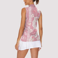 Soft Pink Hawaii Anthurium Plumeria Lei Women Sleeveless Polo Shirt LT9 - Polynesian Pride