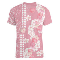 Soft Pink Hawaii Anthurium Plumeria Lei Women V-Neck T-Shirt LT9 - Polynesian Pride
