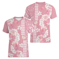Soft Pink Hawaii Anthurium Plumeria Lei Women V-Neck T-Shirt LT9 - Polynesian Pride