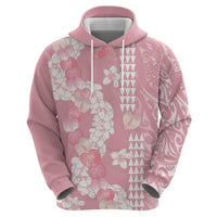 Soft Pink Hawaii Anthurium Plumeria Lei Zip Hoodie LT9 - Polynesian Pride