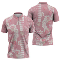 Soft Pink Hawaii Anthurium Plumeria Lei Zipper Polo Shirt LT9 - Polynesian Pride