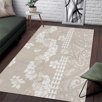Suede Beige Hawaii Anthurium Plumeria Lei Area Rug