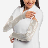 Suede Beige Hawaii Anthurium Plumeria Lei Arm Sleeves LT9 - Polynesian Pride