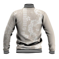 Suede Beige Hawaii Anthurium Plumeria Lei Baseball Jacket LT9 - Polynesian Pride