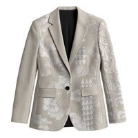 Suede Beige Hawaii Anthurium Plumeria Lei Blazer LT9 Unisex Beige - Polynesian Pride