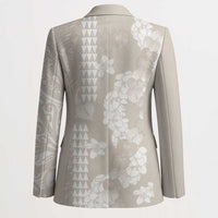 Suede Beige Hawaii Anthurium Plumeria Lei Blazer LT9 - Polynesian Pride
